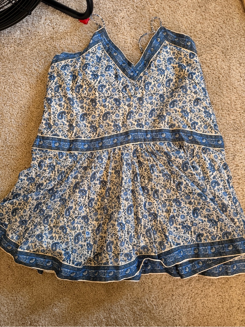*NWT* Abercrombie & Fitch Blue and White Crème Beige Paisley Blockprint Sundress - Picture 3 of 4
